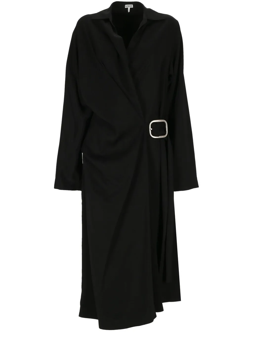 Long-Sleeved Belted Midi Dress
