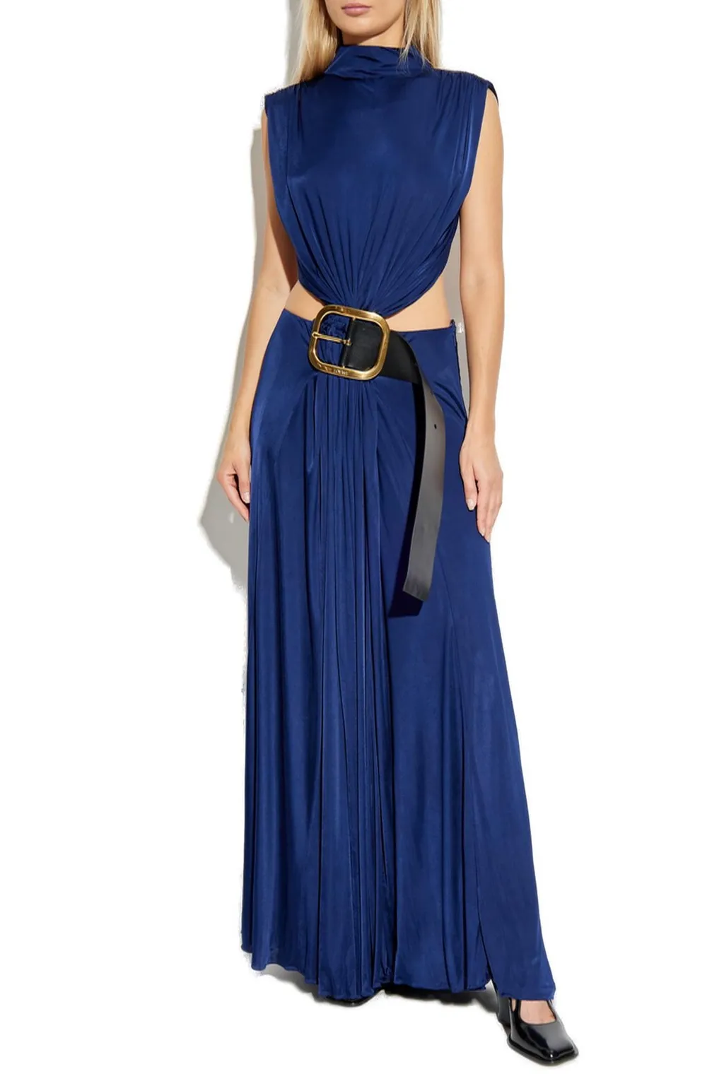 Belted Back Slit Detailed Dress