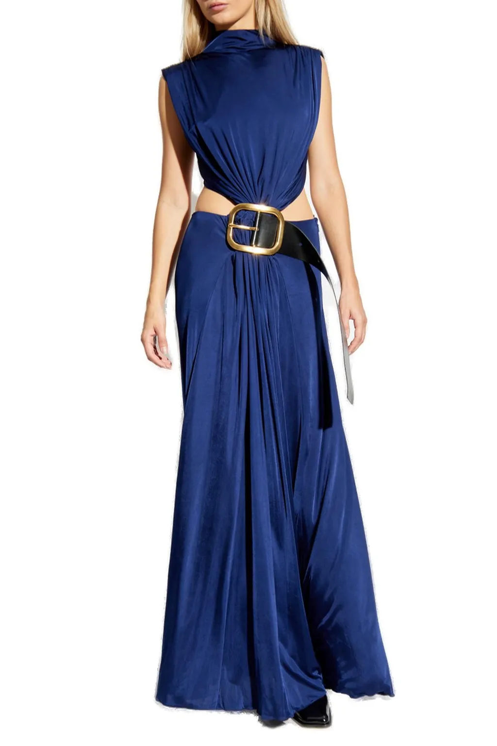 Belted Back Slit Detailed Dress