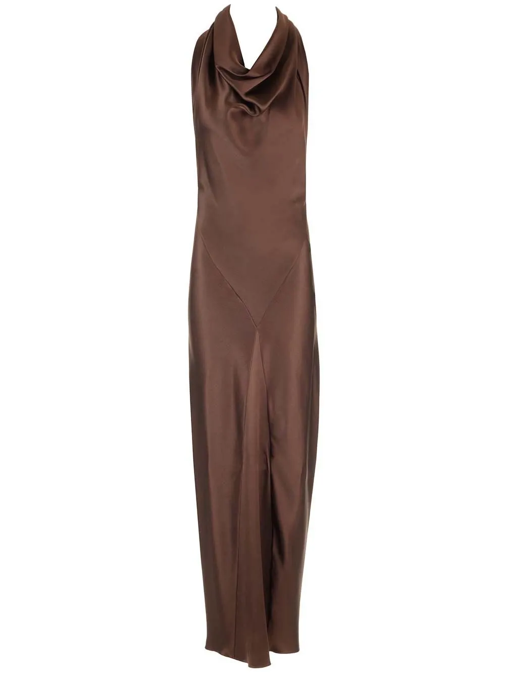 Long Scarf Open-Back Halterneck Satin Dress