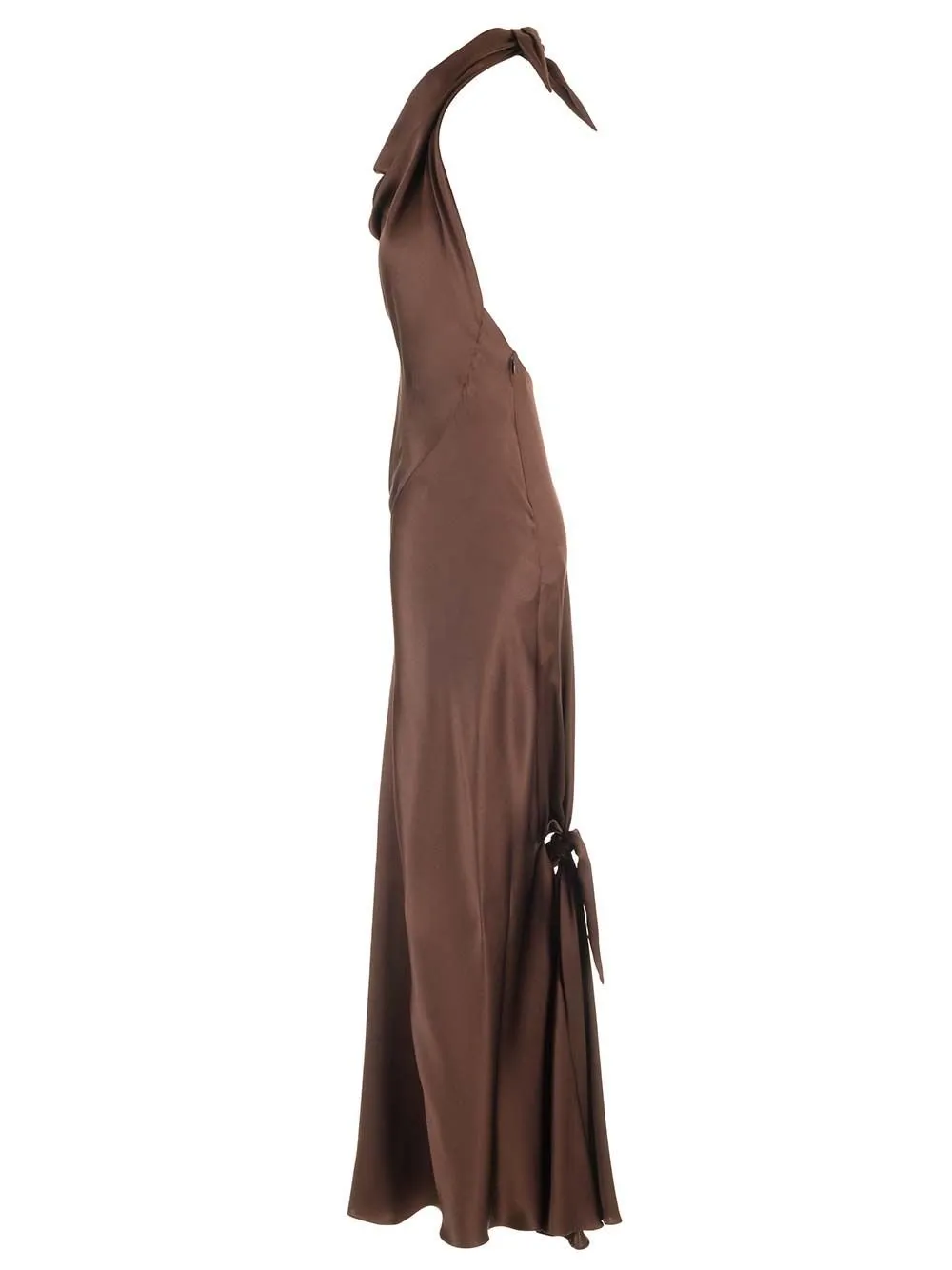 Long Scarf Open-Back Halterneck Satin Dress