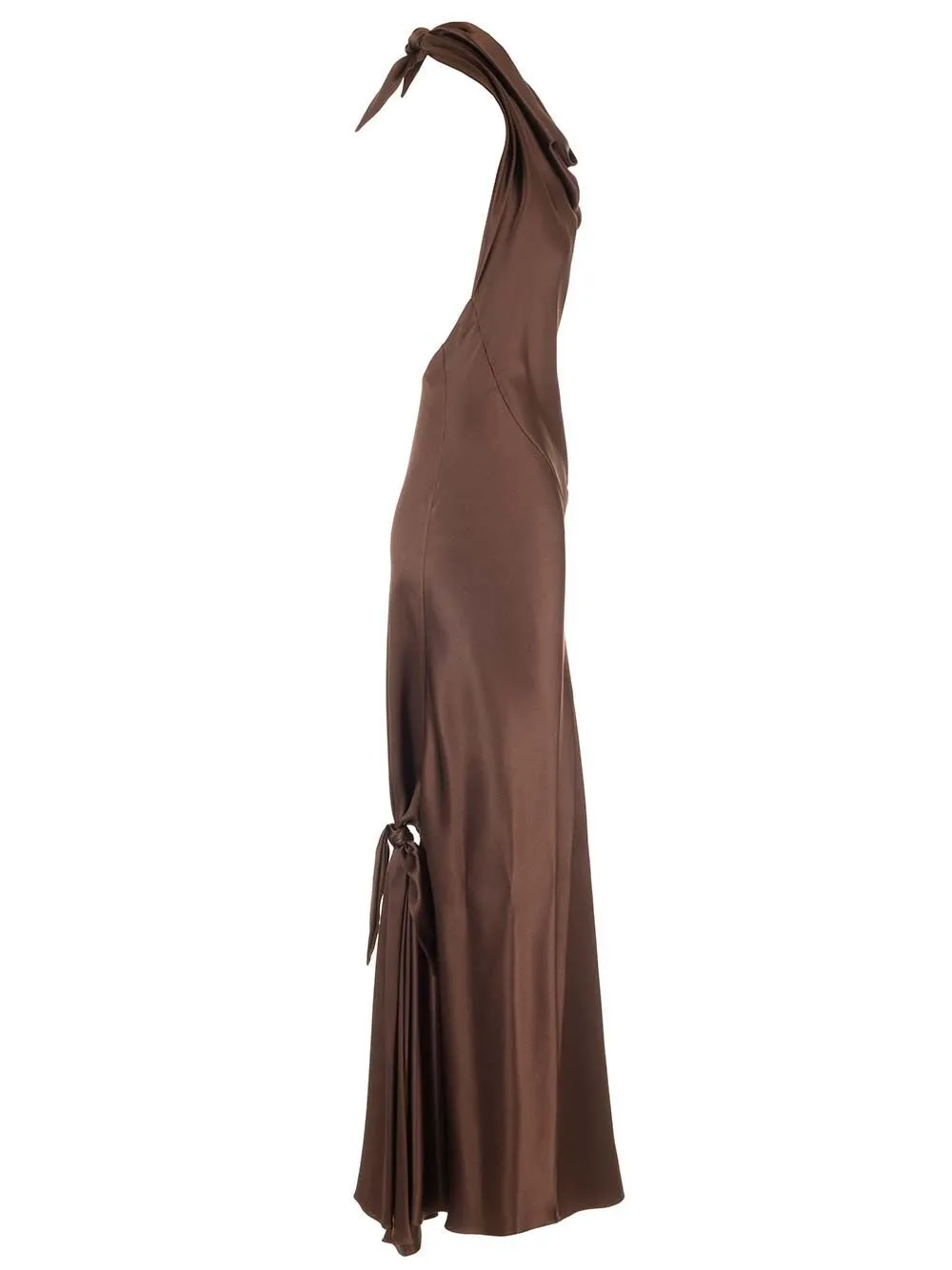 Long Scarf Open-Back Halterneck Satin Dress