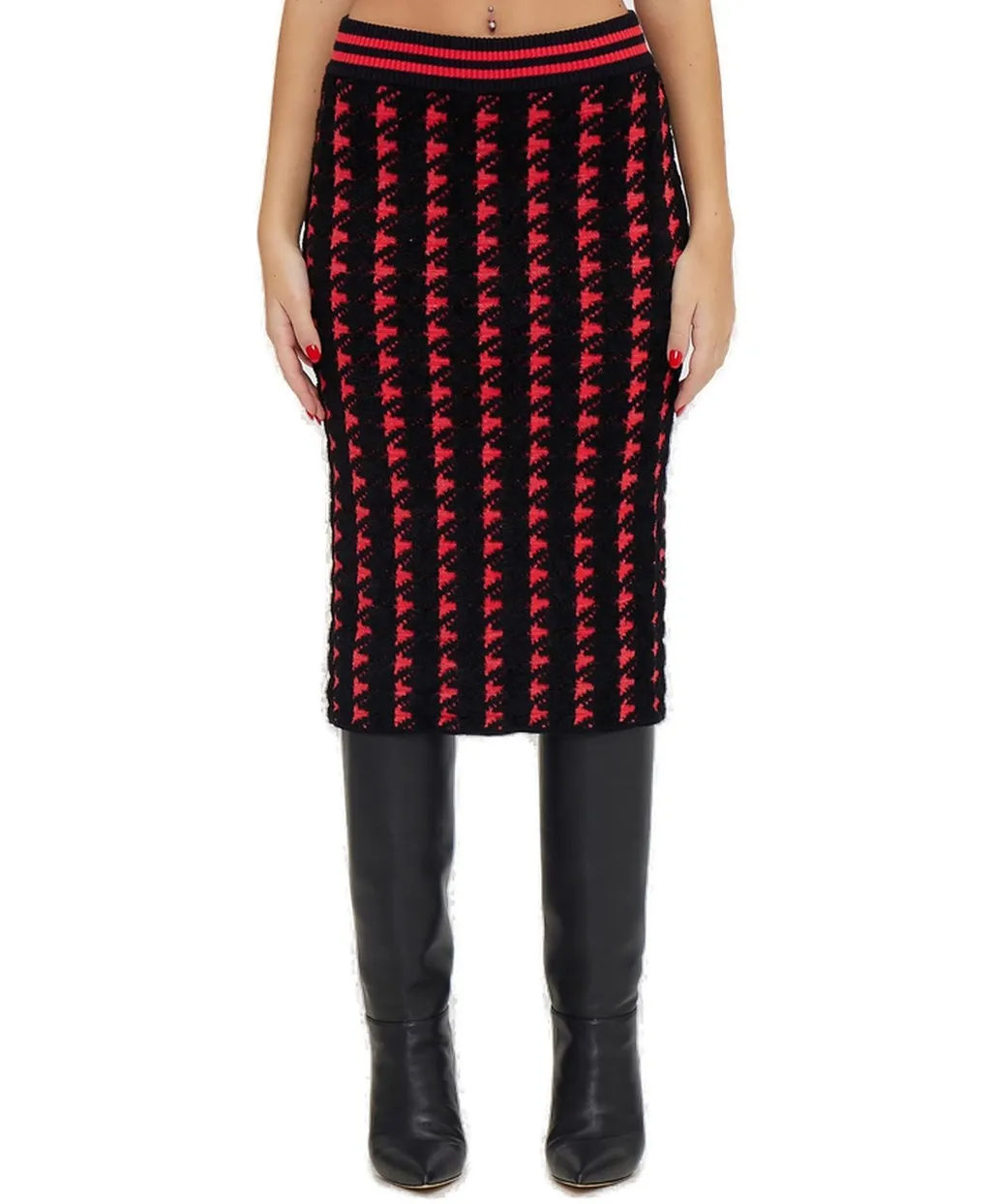 Houndstooth Knit Pencil Skirt