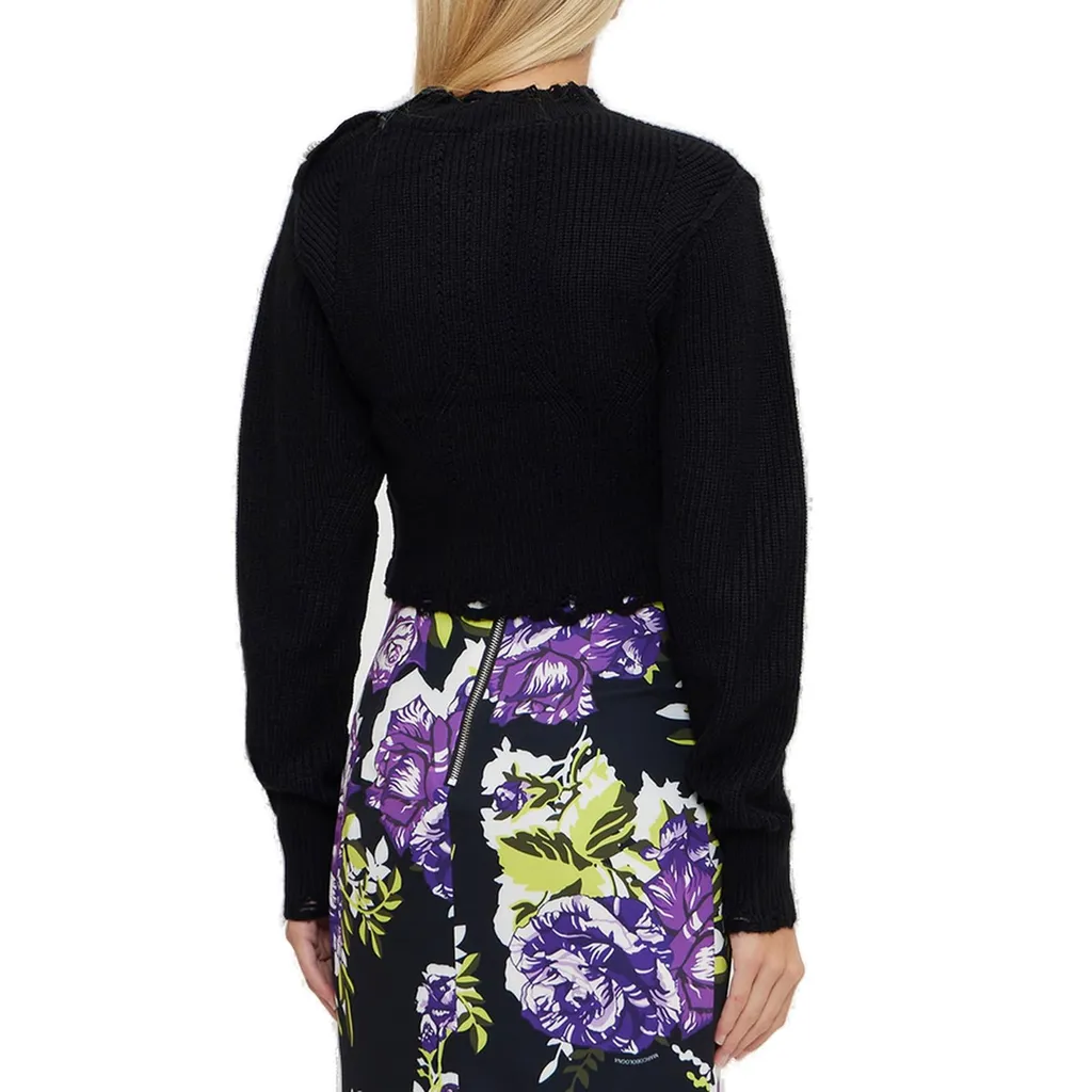Cropped Knit Sweater With Pearl Buttons