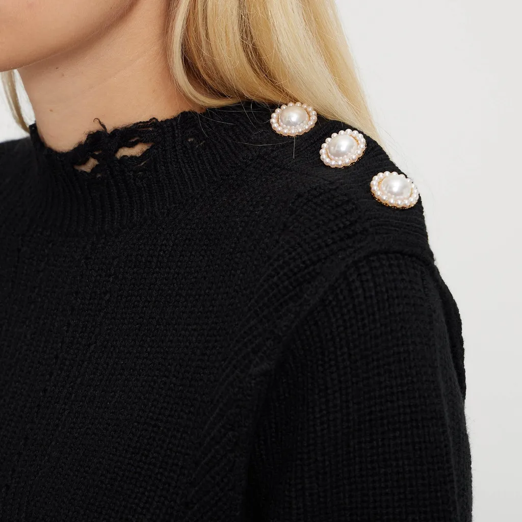 Cropped Knit Sweater With Pearl Buttons