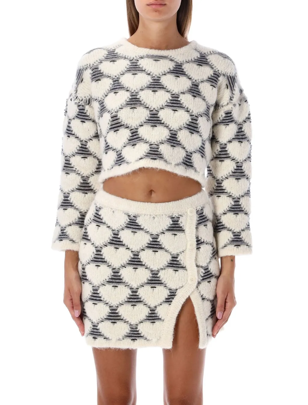 Heart Print Sweater And Skirt Set