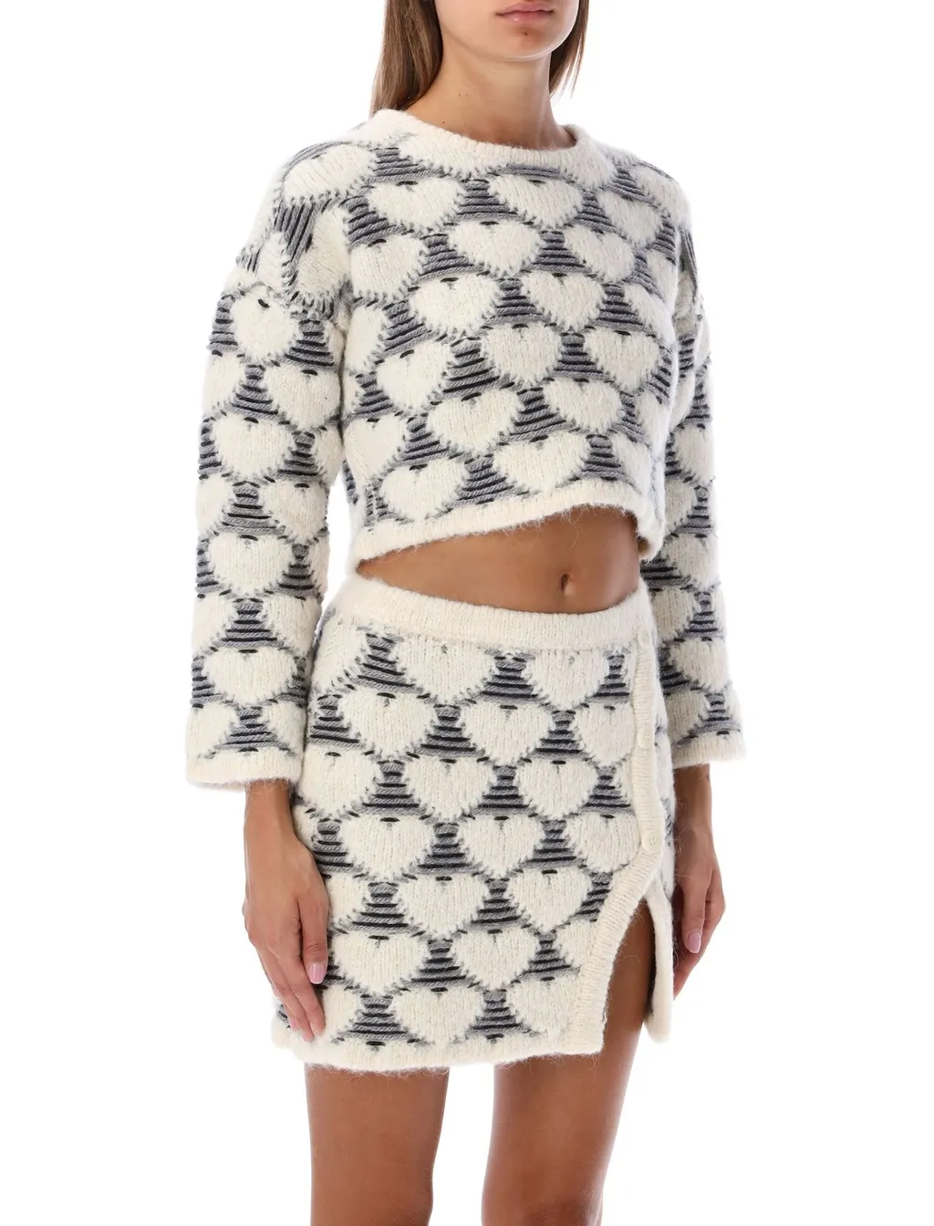 Heart Print Sweater And Skirt Set