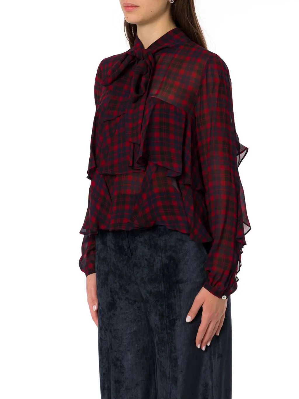 Ruffled Plaid Blouse