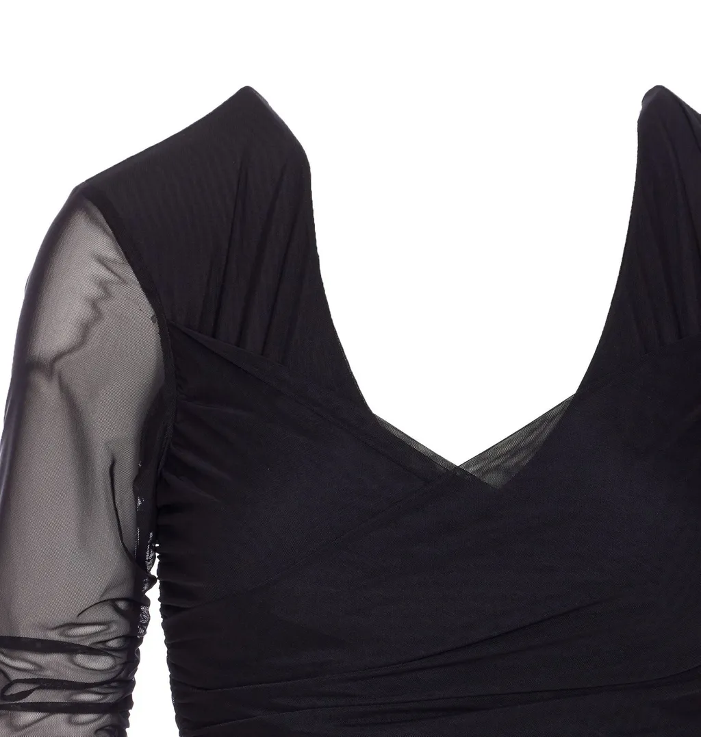 Ruched Mesh Mini Dress