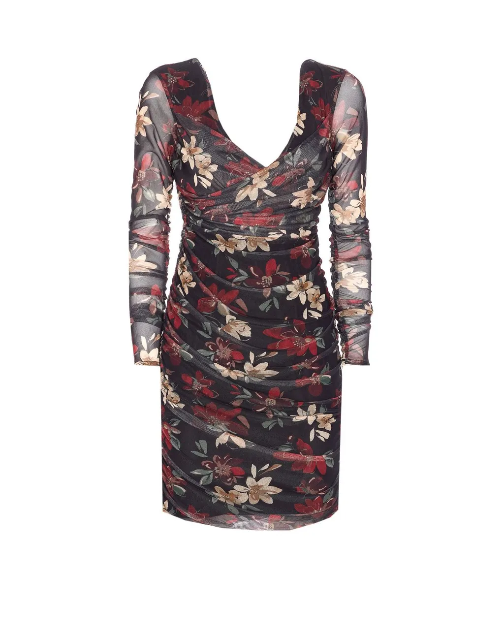 Ruched Floral Mesh Dress