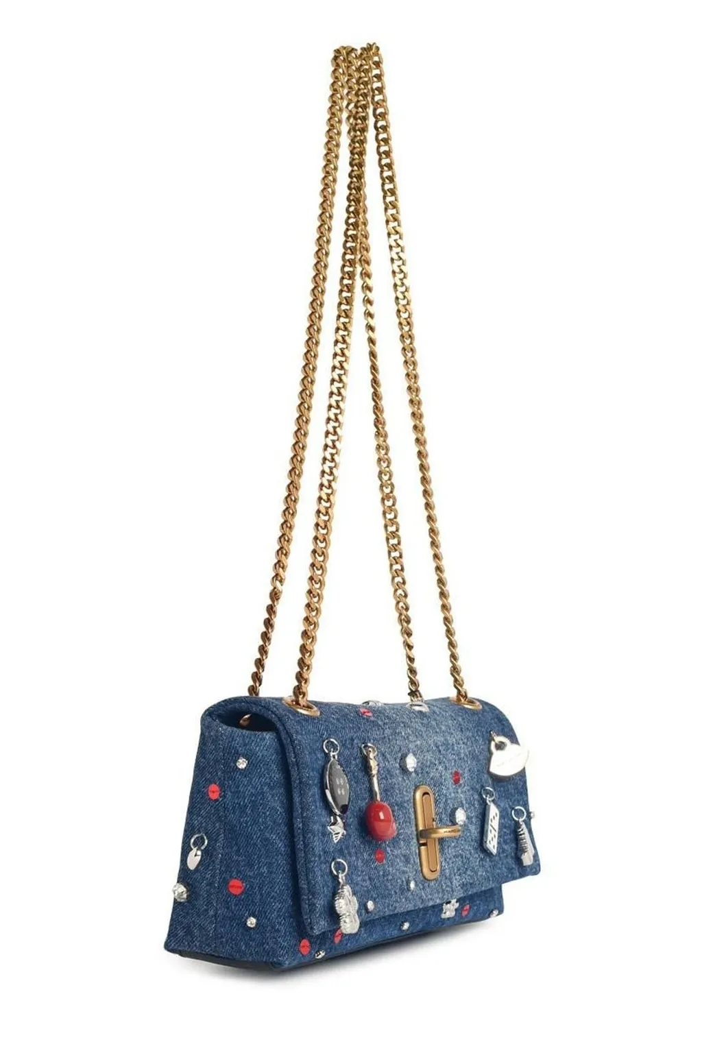 Denim Shoulder Bag With Charms