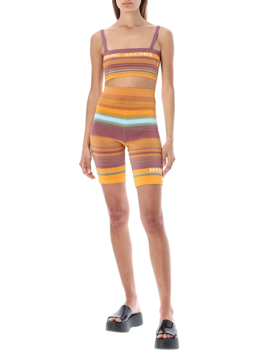 Striped High-Waisted Biker Shorts