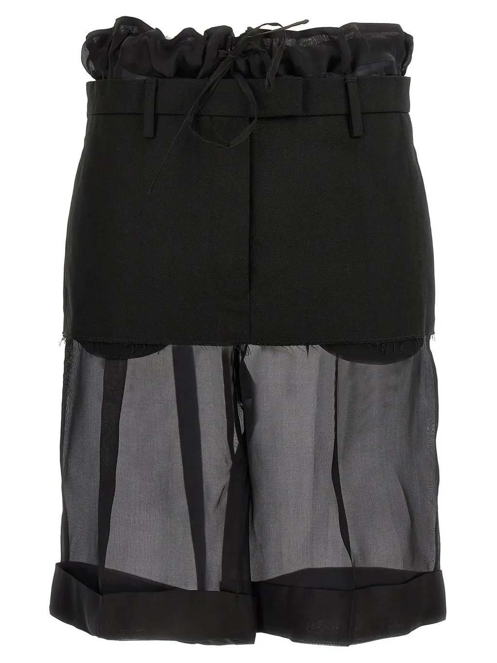 High-Waisted Shorts With Sheer Overlay