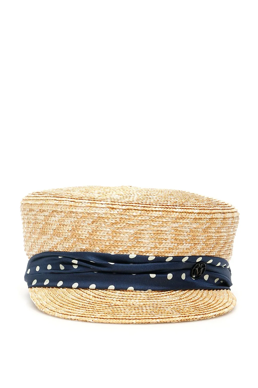 Straw Boater Hat With Polka Dot Band