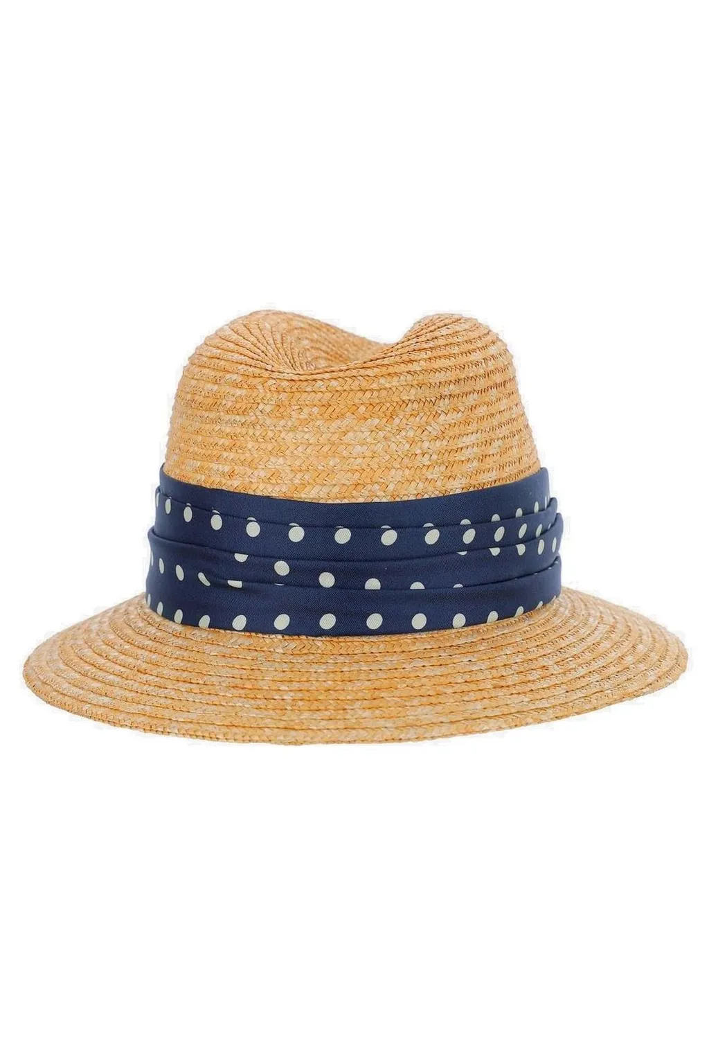 Straw Fedora Hat With Polka Dot Scarf