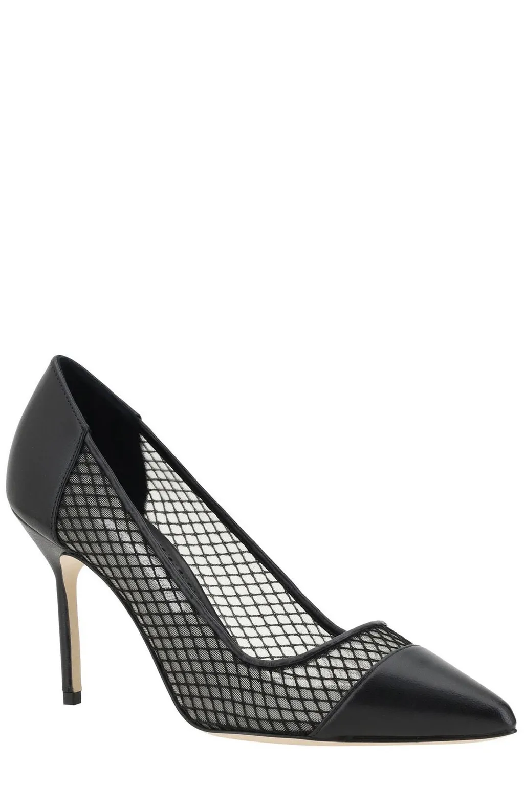 Mesh And Leather Pointed Toe Pumps