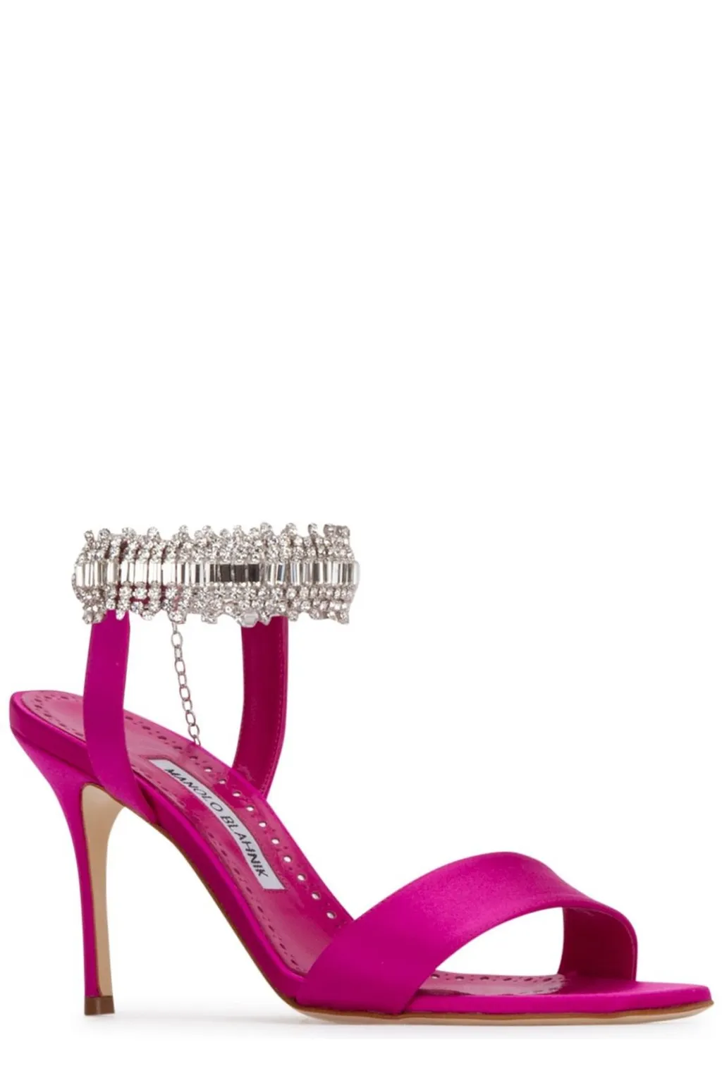 Satin Ankle Strap Sandals With Crystal Embellishment