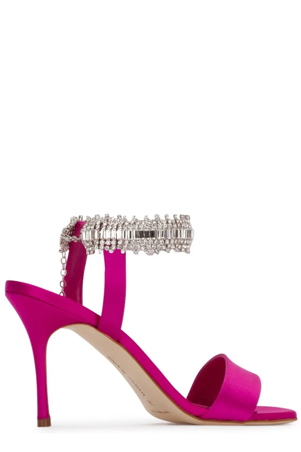 Satin Ankle Strap Sandals With Crystal Embellishment