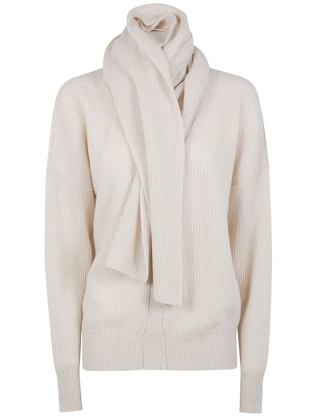 Ribbed Knit Sweater With Integrated Scarf