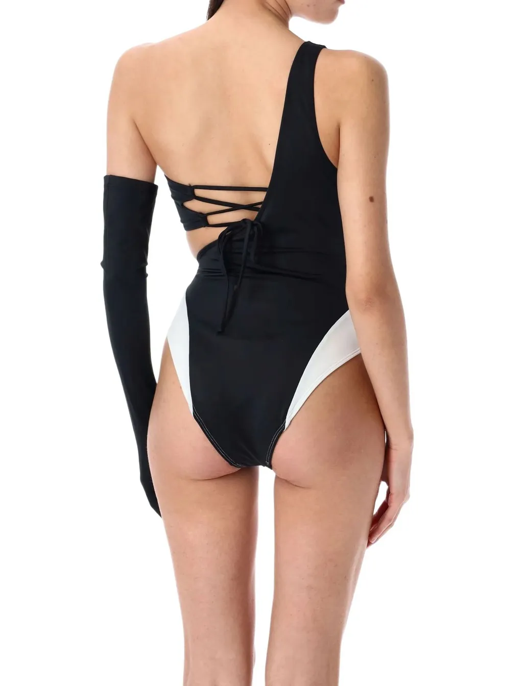 One-Shoulder Swimsuit With Cut-Out And Glove