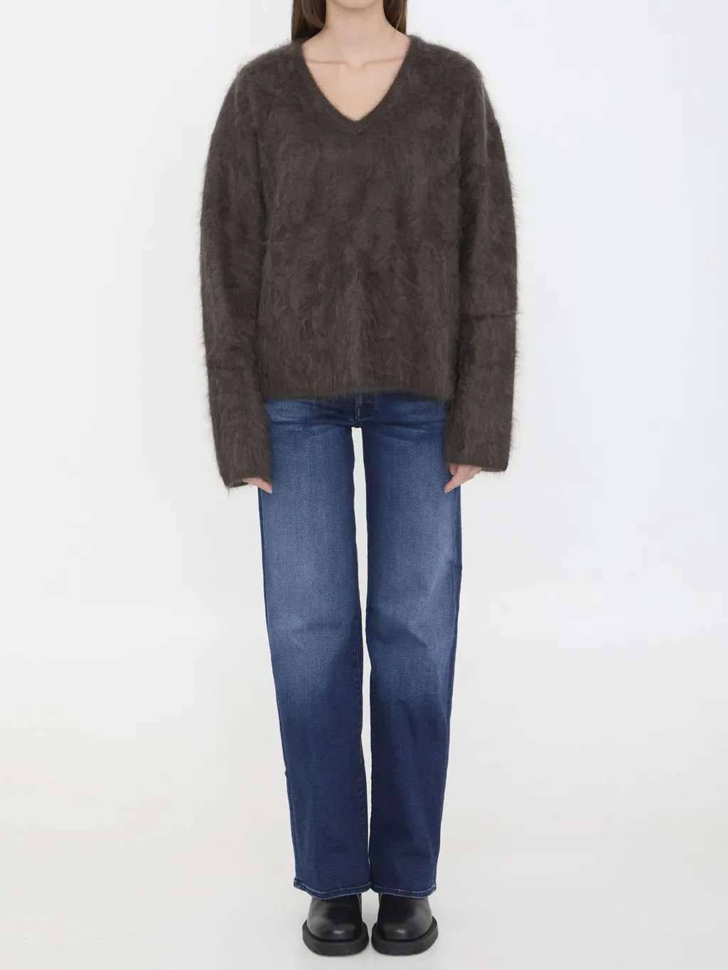 V-Neck Fuzzy Sweater