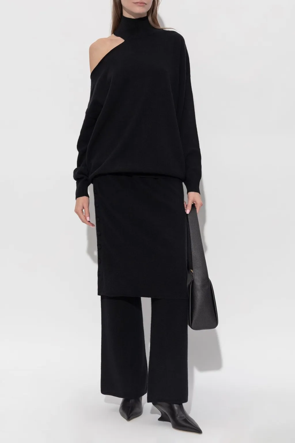 Wide-Leg Trousers With Asymmetric Skirt Overlay