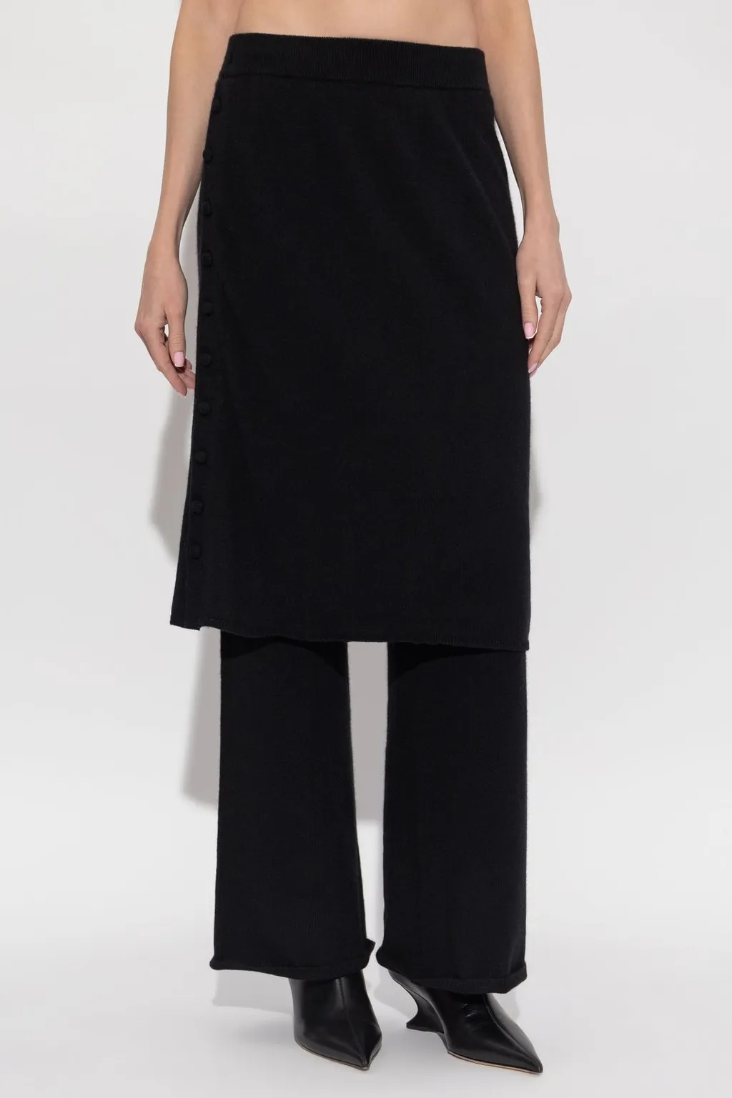 Wide-Leg Trousers With Asymmetric Skirt Overlay
