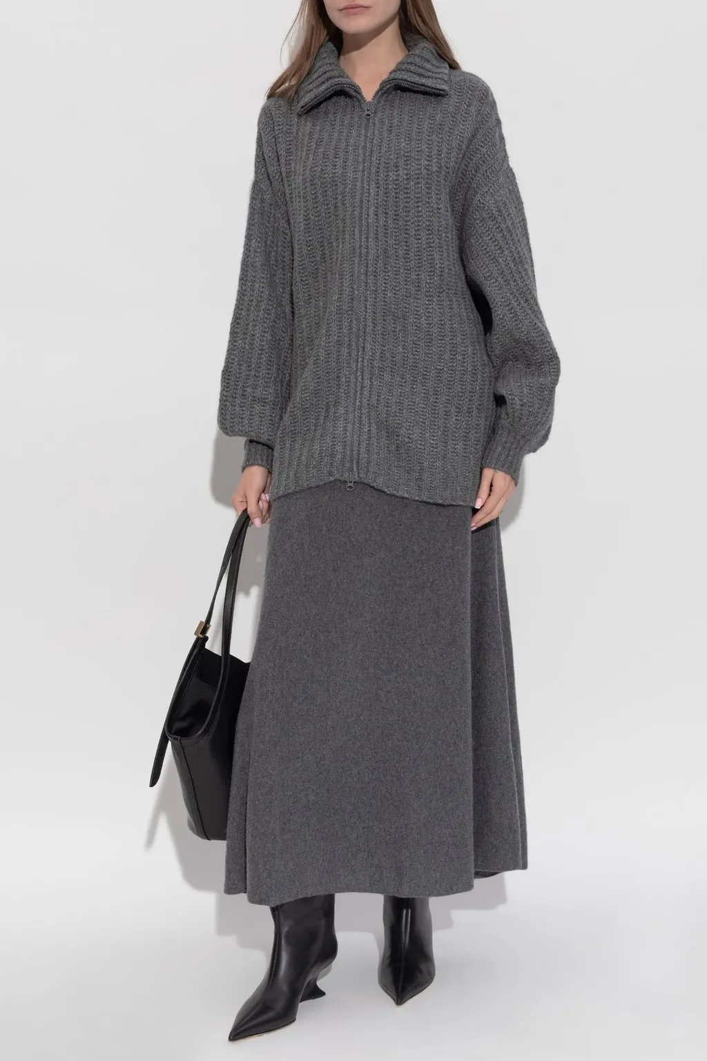 Ribbed Knit Zip-Up Cardigan