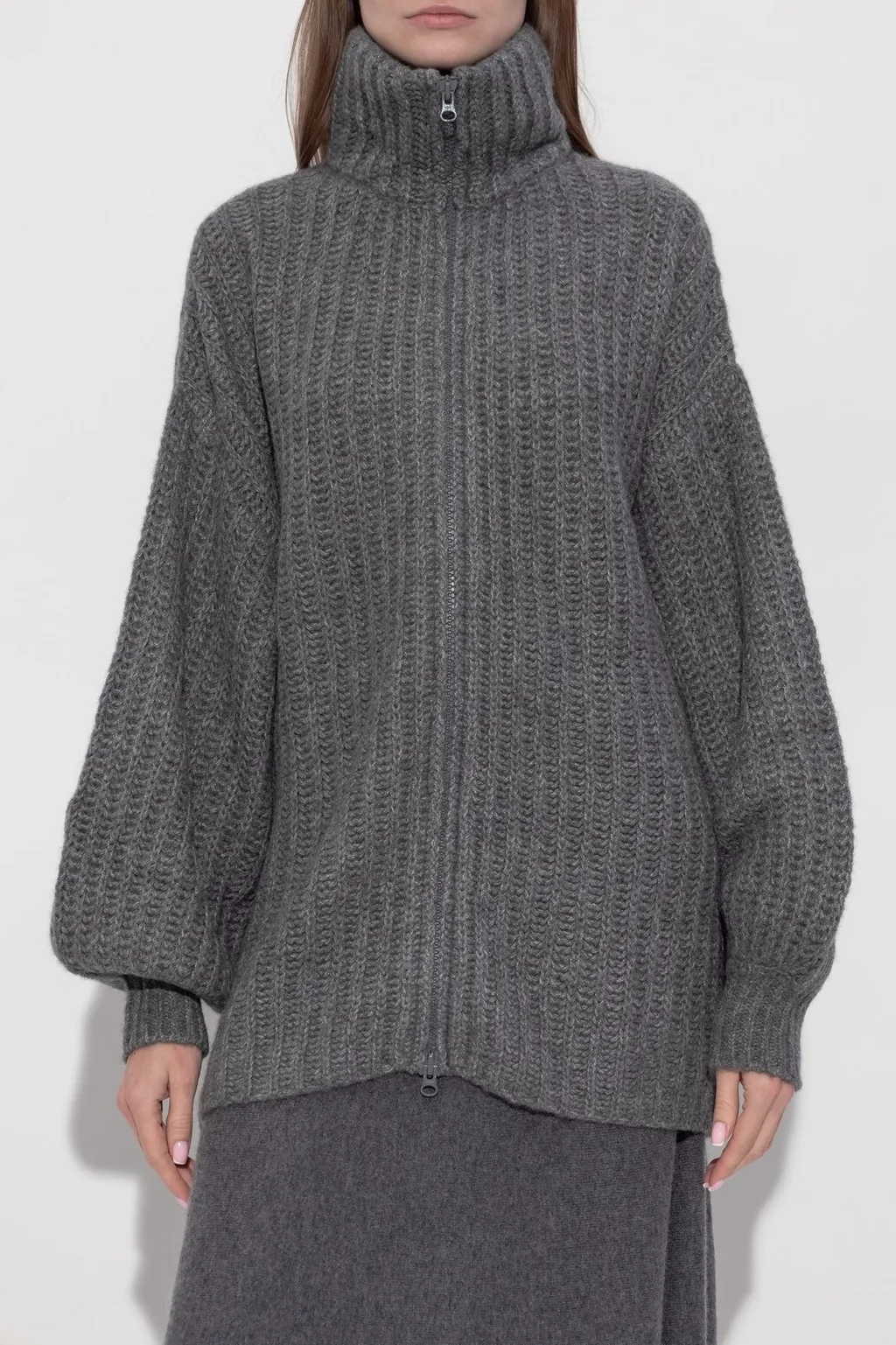 Ribbed Knit Zip-Up Cardigan