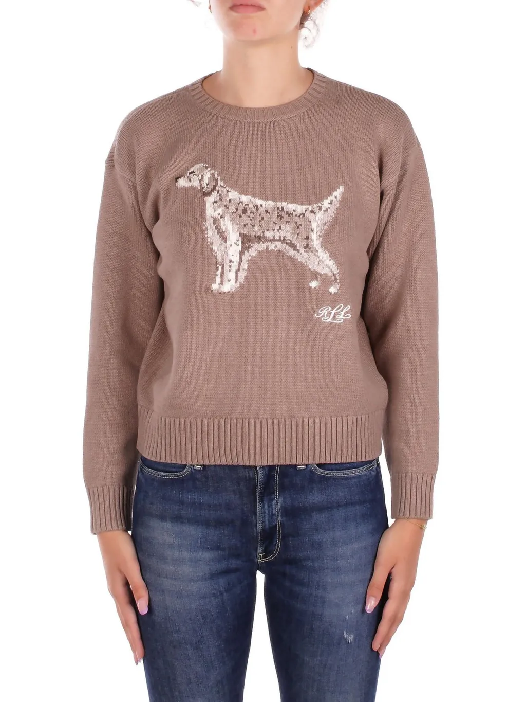 Crewneck Sweater With Dog Intarsia