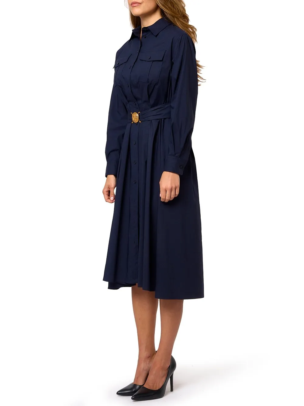 Button-Front Midi Dress With Belt