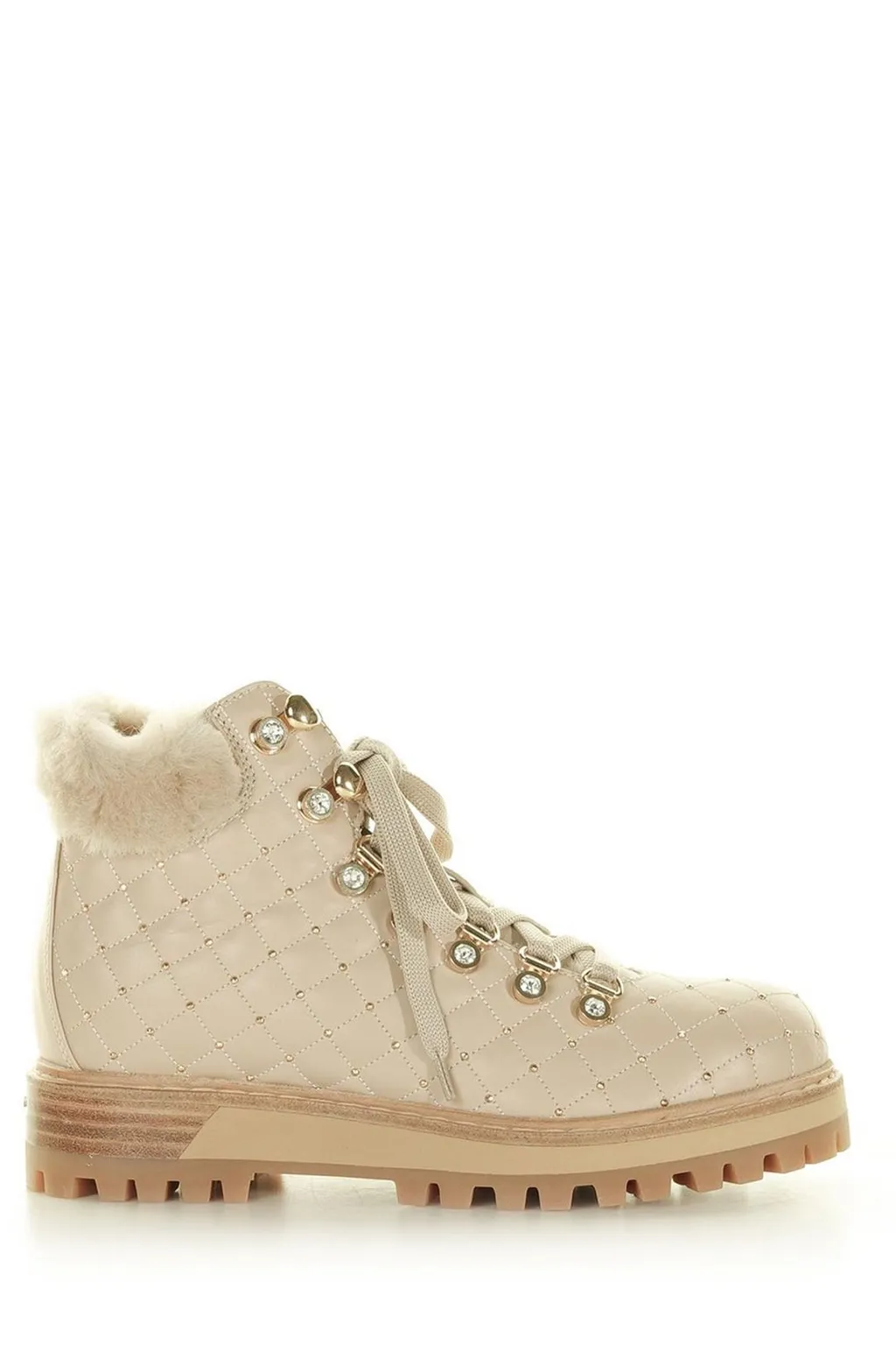 Quilted Ankle Boots With Fur Trim
