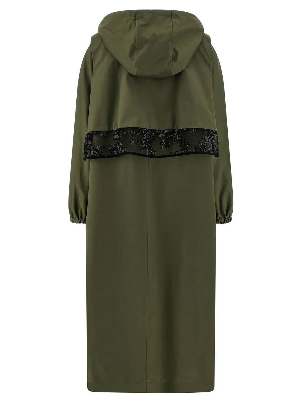 Hooded Trench Coat With Lace Overlay