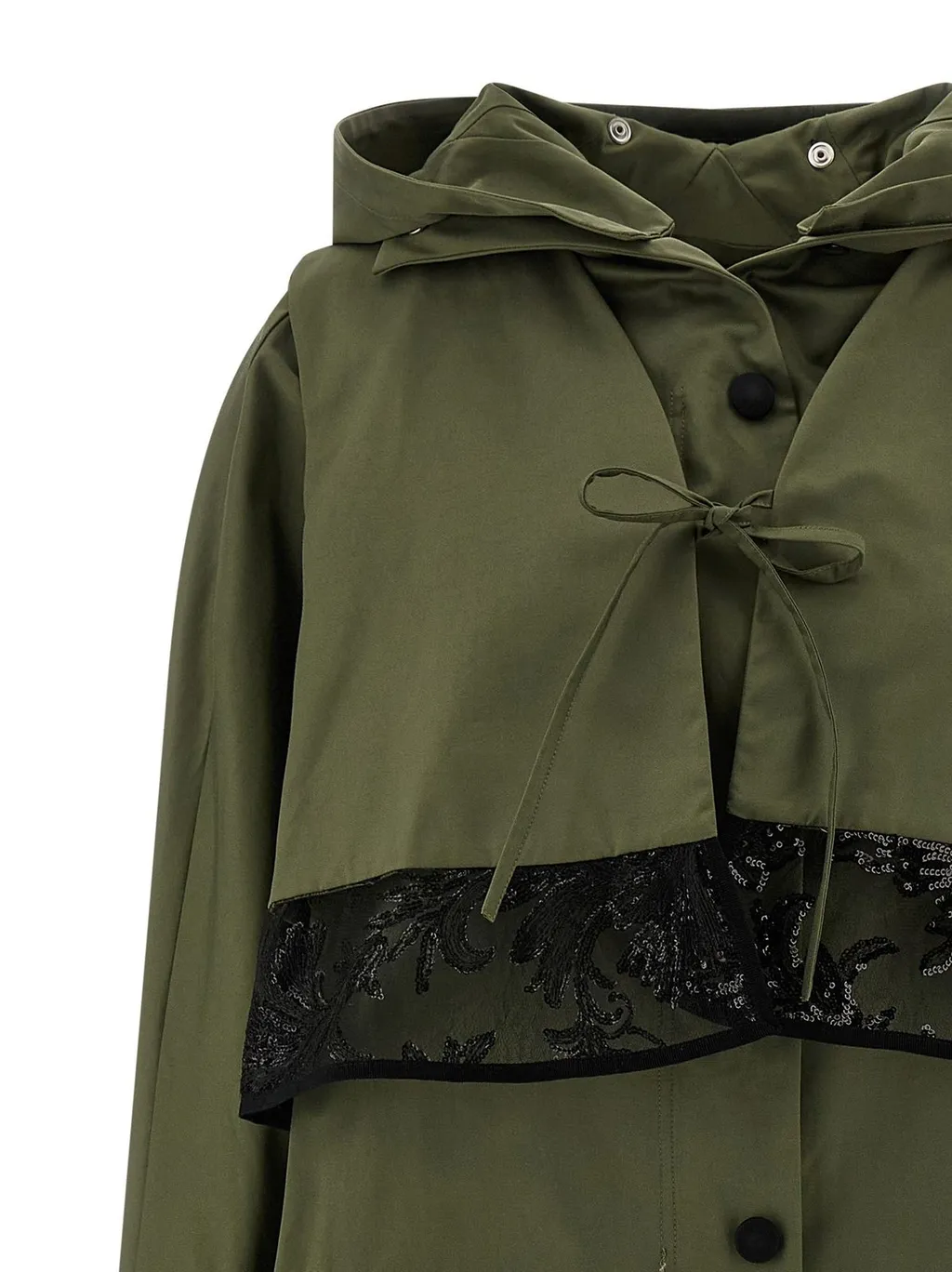 Hooded Trench Coat With Lace Overlay