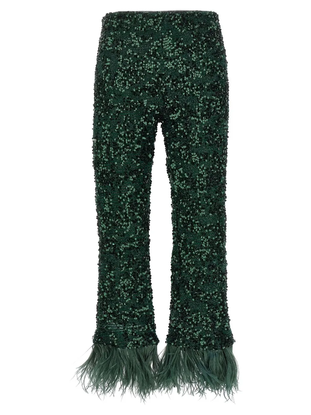 Sequin Pants With Feather Trim