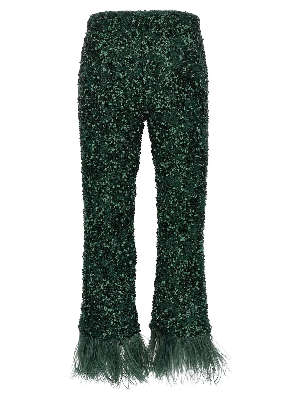 Sequin Pants With Feather Trim