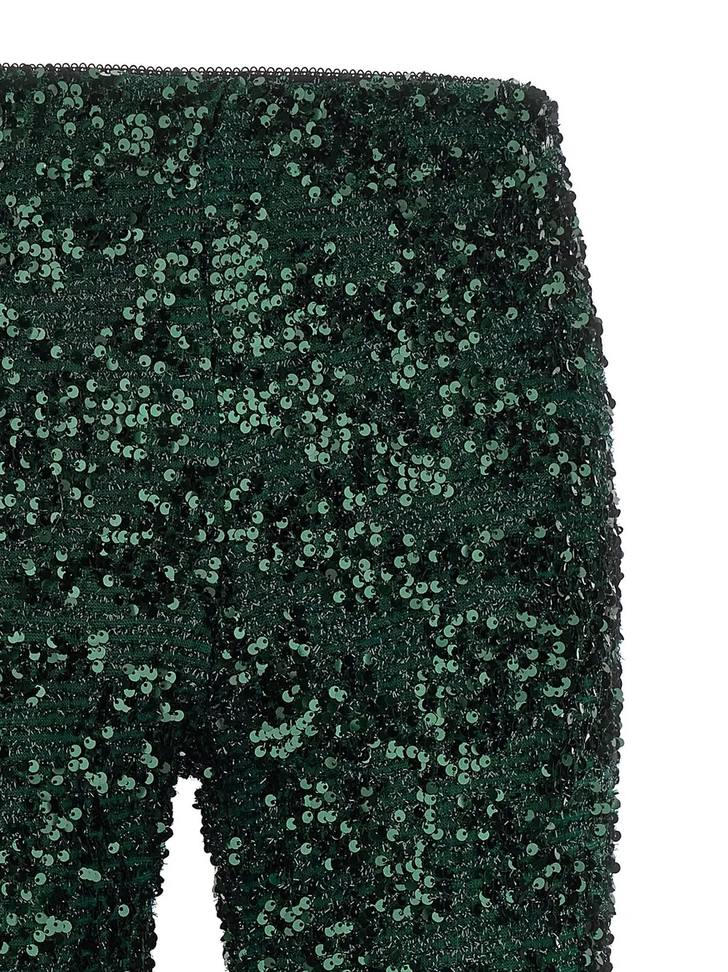 Sequin Pants With Feather Trim