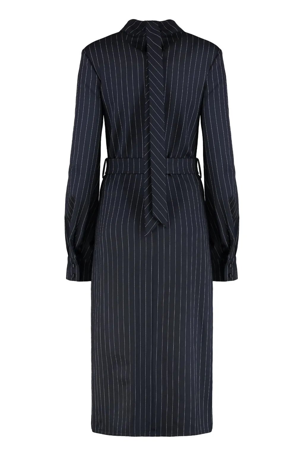 Pinstripe Belted Midi Dress