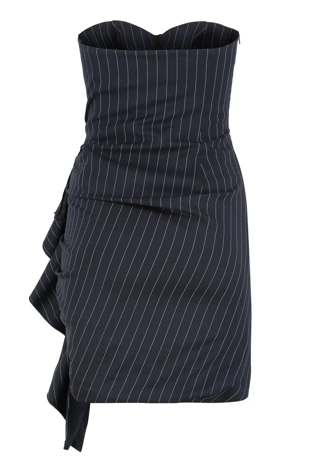 Strapless Pinstripe Dress With Ruffle Detail
