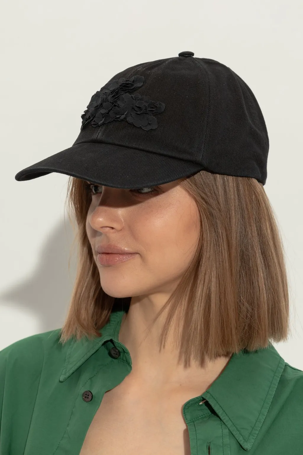 Baseball Cap With Floral Appliqué