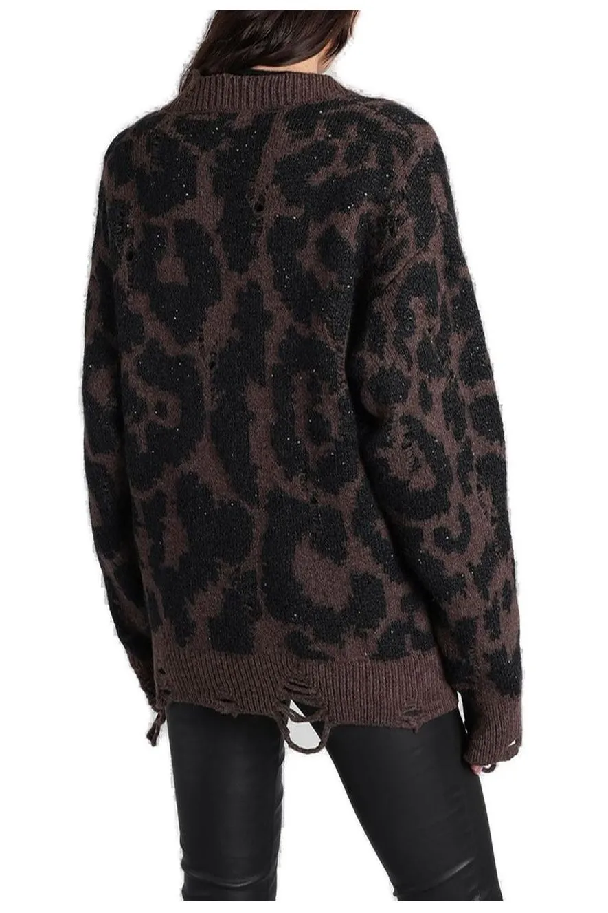 Leopard Print Distressed Cardigan