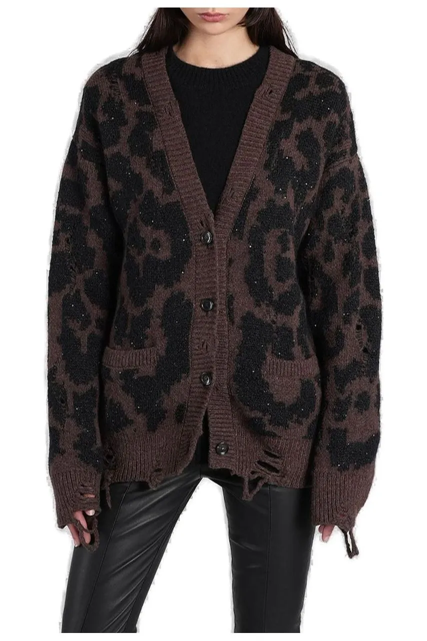 Leopard Print Distressed Cardigan
