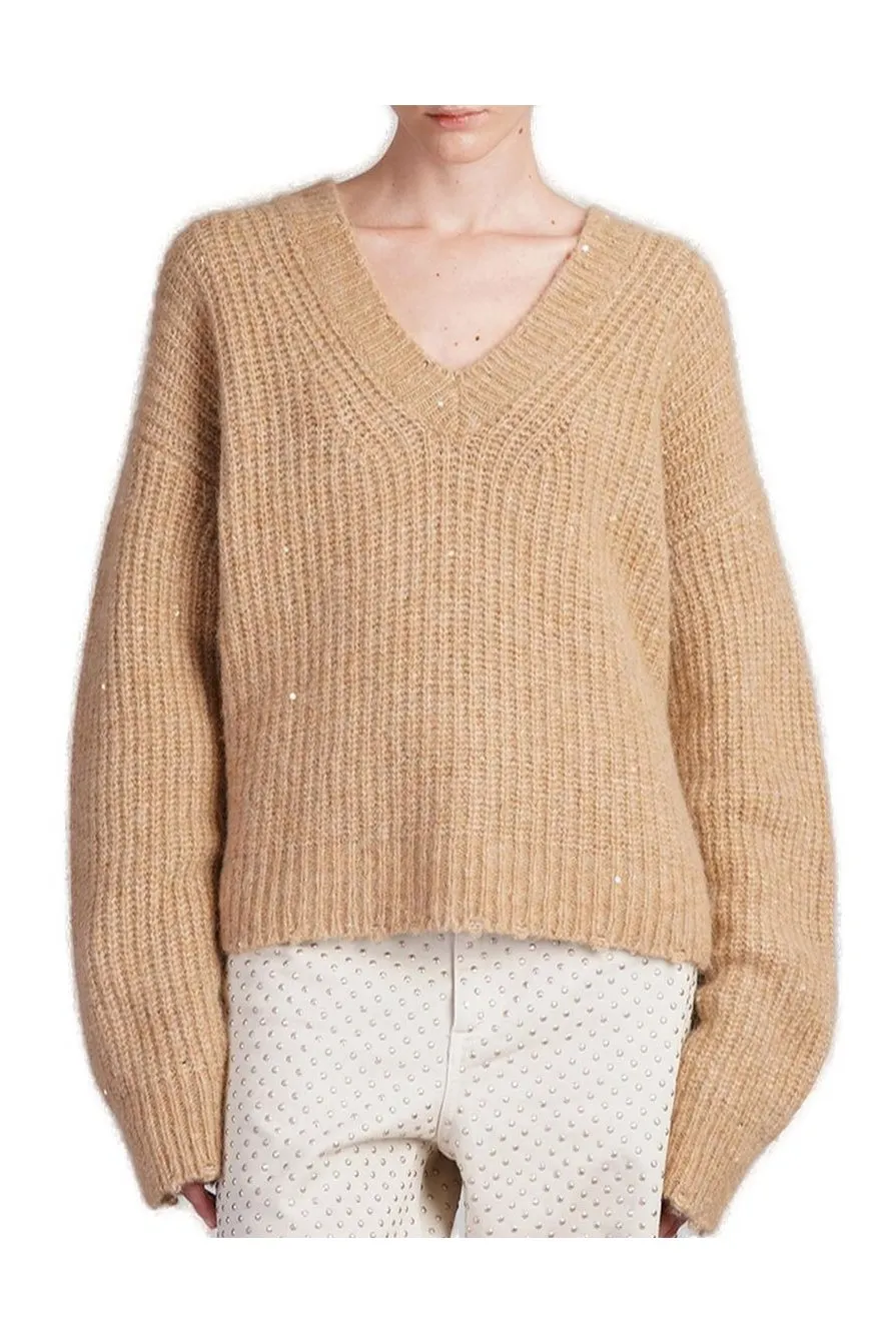 V-Neck Sequin Embellished Sweater