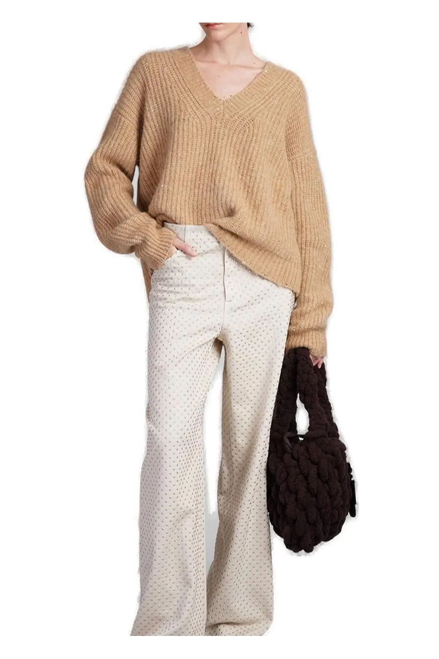 V-Neck Sequin Embellished Sweater