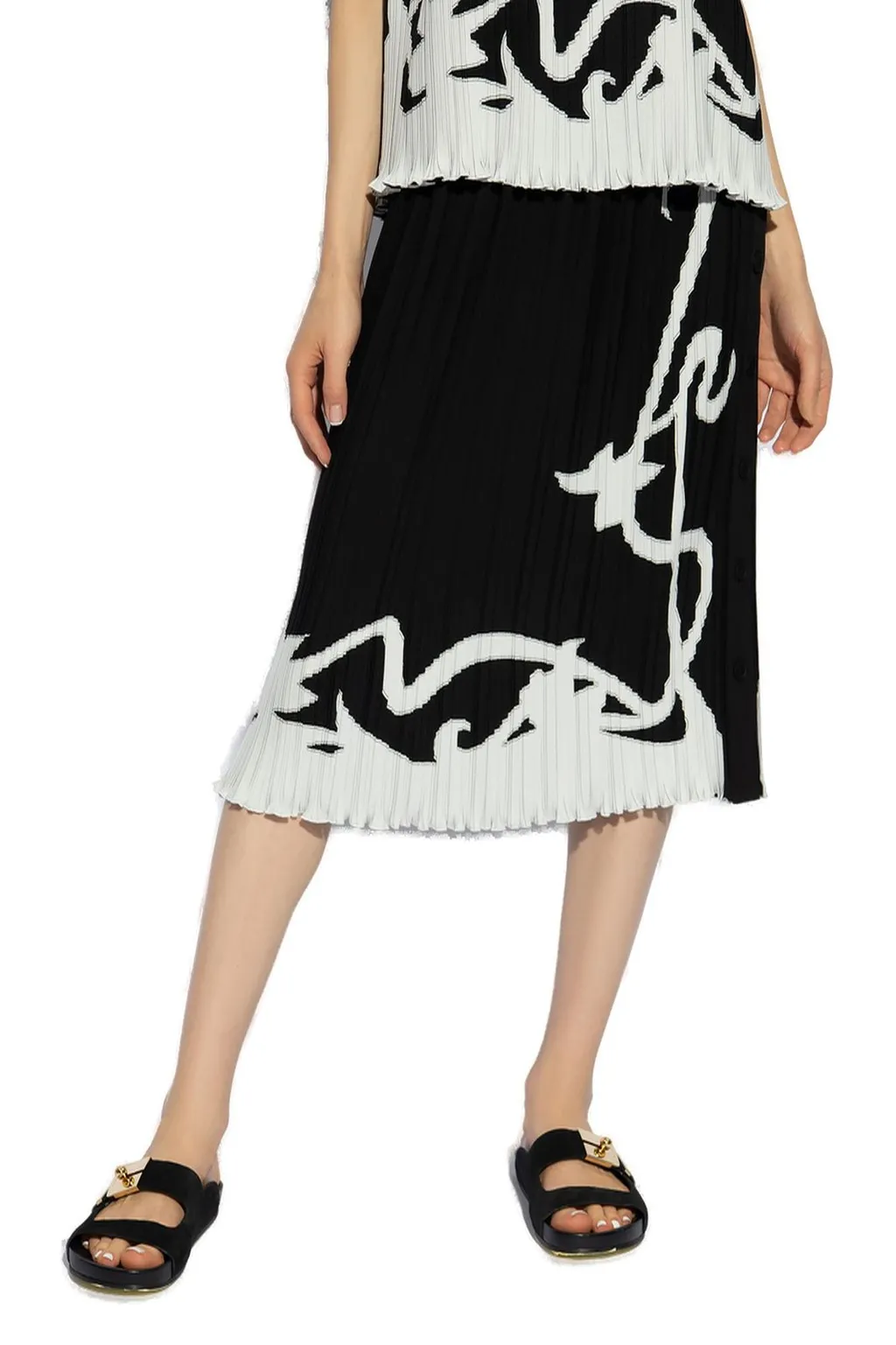 Pleated Midi Skirt With Graphic Print