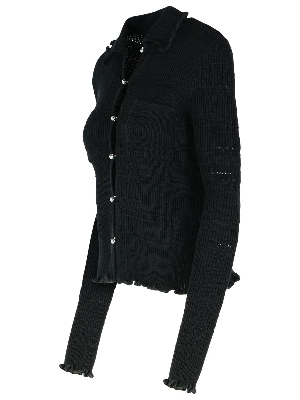 Cardigan With Ruffled Collar And Cuffs