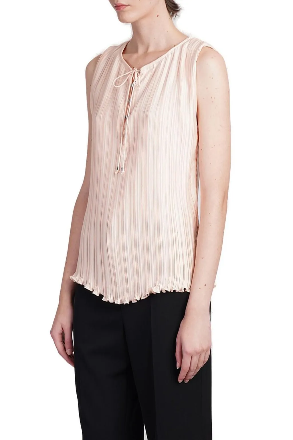 Pleated Tie-Neck Blouse
