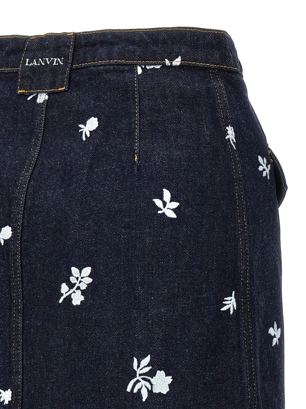 Denim Wrap Skirt With Floral Embroidery