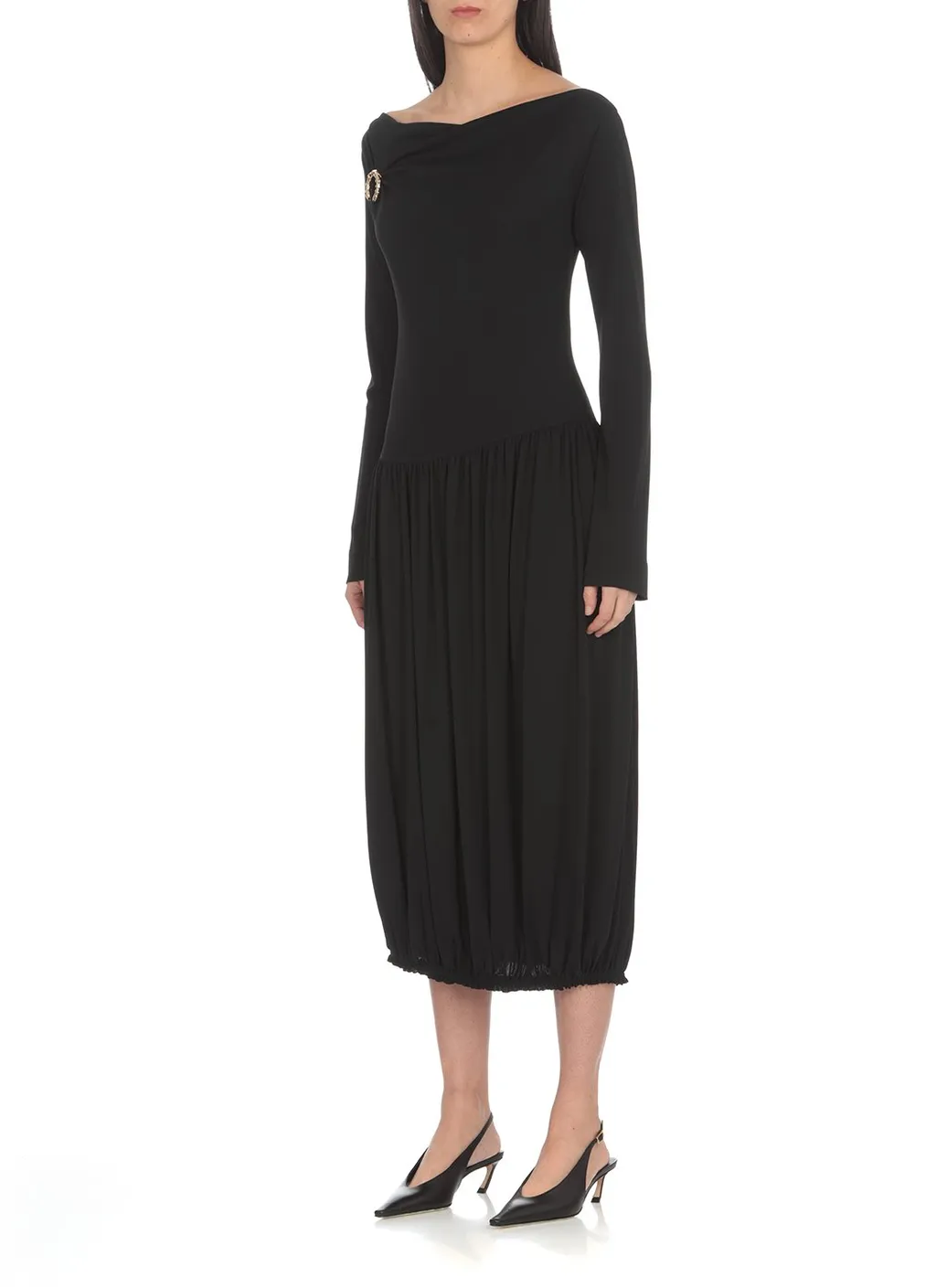 Off-The-Shoulder Dress With Brooch