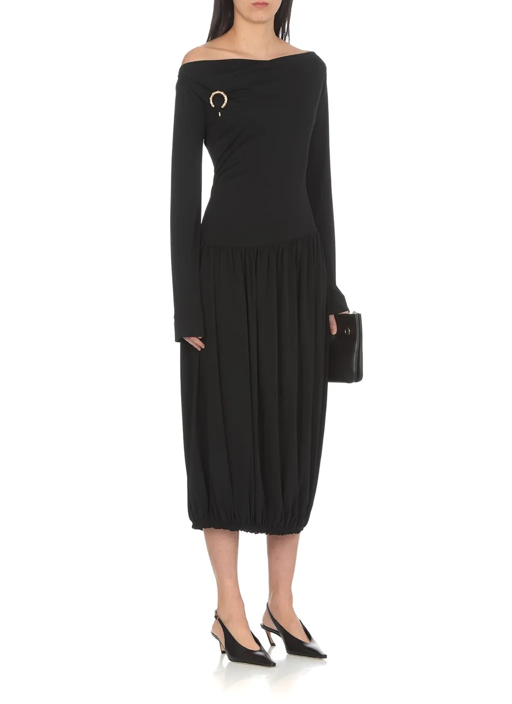 Off-The-Shoulder Dress With Brooch